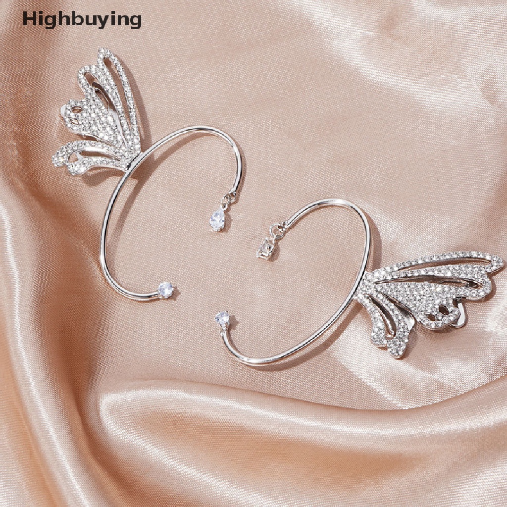 Hbid Trend Shiny Butterfly Kristal Klip Telinga Untuk Wanita Perempuan Logam Kristal C-Shape Ada Anting Telinga Berkilau Klip Earrings Perhiasan Pernikahan Glory