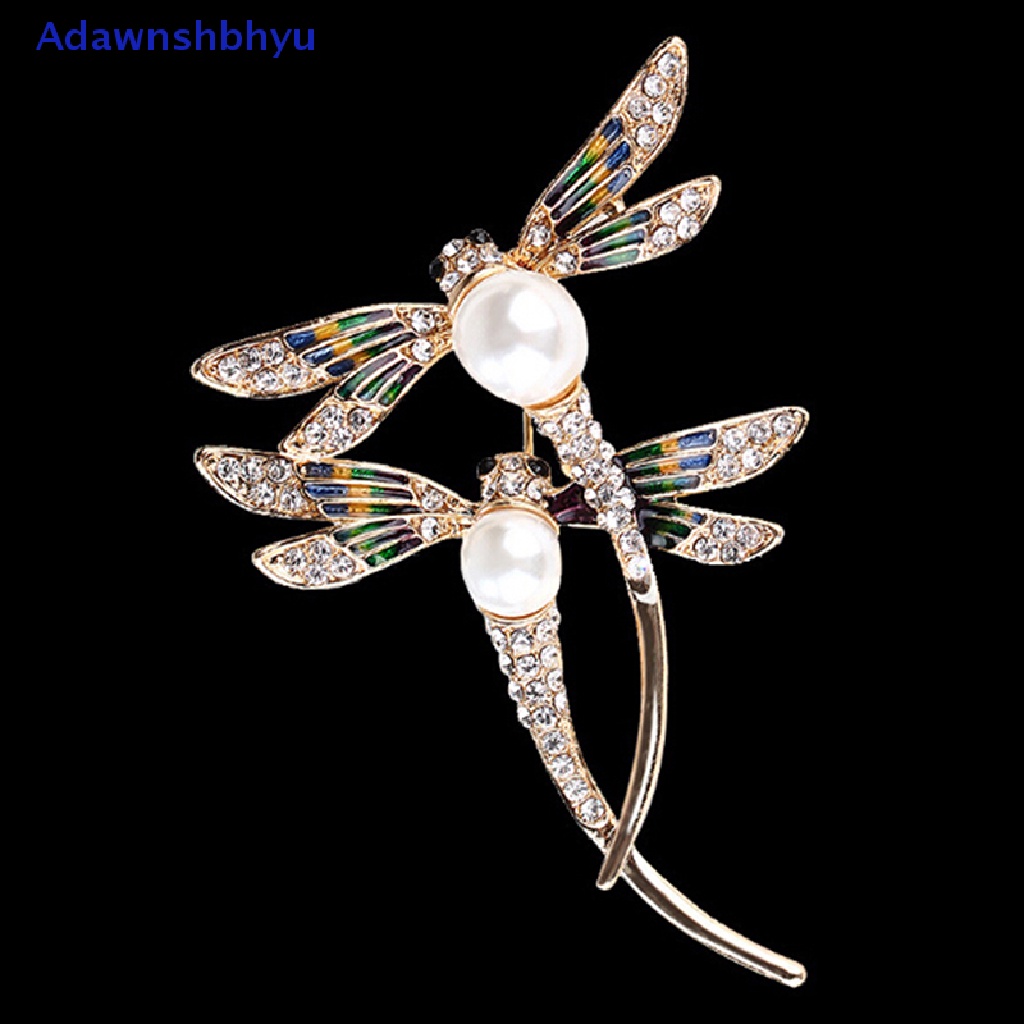 Adhyu Fashion women crystal pearl animal dragonfly enamel brooch pin custome jewelry ID