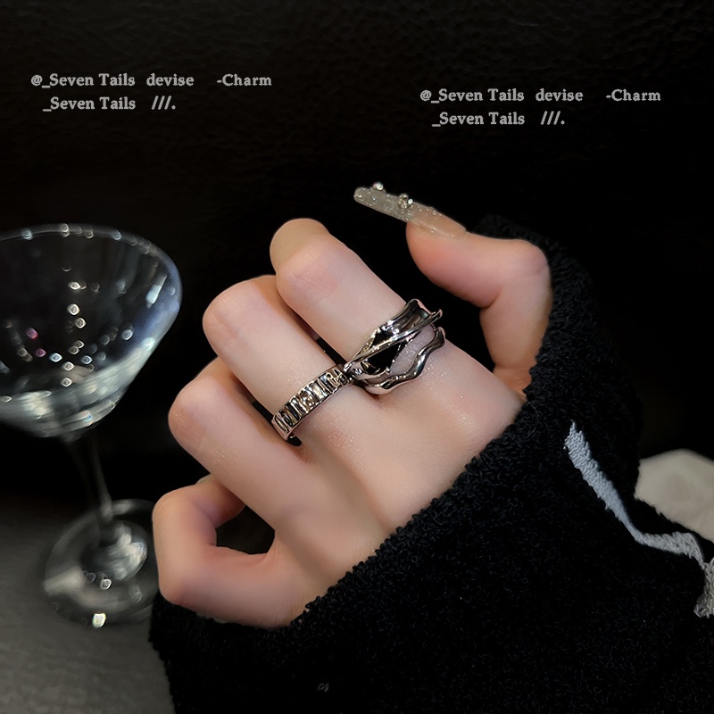 2pcs Fashion Hitam Perak Cincin Set Untuk Wanita Elegan Jari Cincin Jewerly Aksesoris