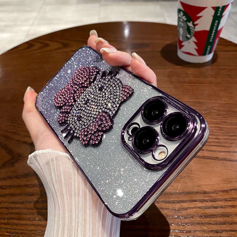 For iPhone 11 12 13 14 Pro Max Bling Bling Sparkly Diamond Hello Kitty Rhinestone Case Luxury Soft Silicone Gradient Women‘s Fashion