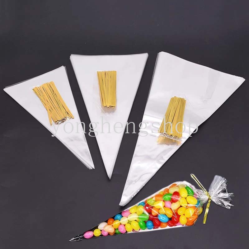 50pcs/set Bening Kerucut Permen Tas Penyimpanan Pernikahan Ulang Tahun Pesta Nikmat Popcorn Manisan Permen Kemasan Bag Untuk Baby Shower Hadiah Kantong