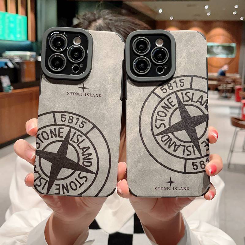 Gray Men's Fashion Retro Leather Soft Case for IPhone 7 Plus 8 Plus X XS XR XS Max 11 13 12 14 PRO Max 14 Plus SE 2020 2022 Luxury Stone Island Man