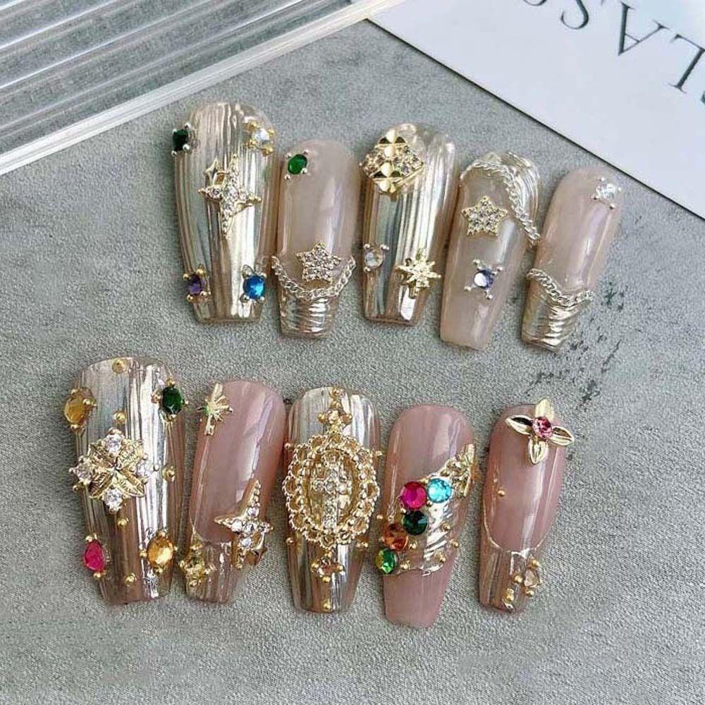 Agustina Kuku Berlian Imitasi Wanita Fashion Cross Bintang Manicure Aksesoris Clover 3D Nail Art Drills