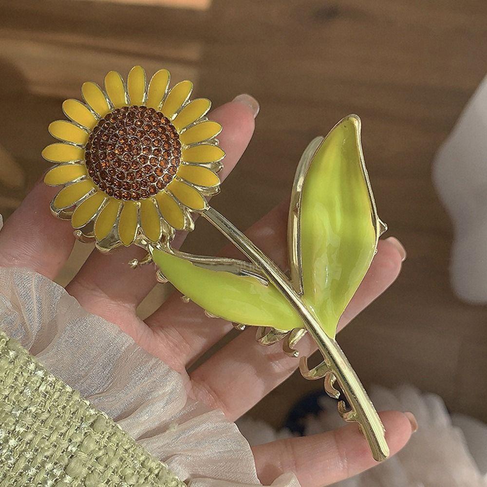 Needway Sunflower Hair Claw Hadiah Untuk Gadis Ins Gaya Hiasan Kepala Rambut Kepiting Klip Zirkon Jepit Rambut Ponytail Holder Besar Hairgrips Fashion Hiasan Kepala Korea Hair Clips