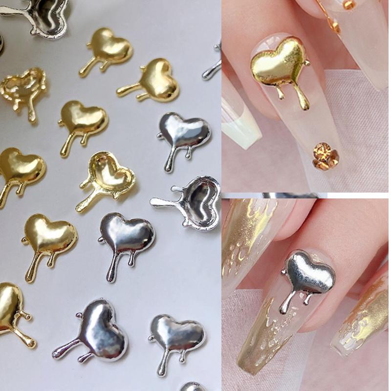 Heart Gold Silver Ikatan Simpul 3D Nail Art Dekorasi Glow-In-Dark Ornamen Hitam Putih Hati Berlian Imitasi Aksesoris Kuku