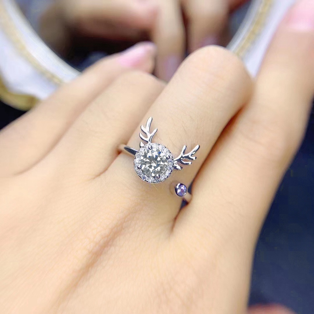 Goldkingdom Fashion Perhiasan Aksesoris Ready Stock Mode Baru Super Flash 2karat Zirconia Delapan Hati Delapan Panah Satu Rusa Dengan Cincin Anda Rasa Canggih Mosan Berlian Elk Cincin