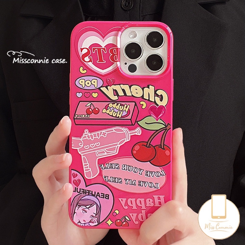 IPHONE Ins Fashion Gradien Bintang Rose Merah Casing Ponsel Kompatibel Untuk Iphone11 14 13 12 Pro Max 7plus XR 78 Plus X XS Max SE 2020 Perlindungan Kamera Tahan Guncangan Glossy Soft Cover