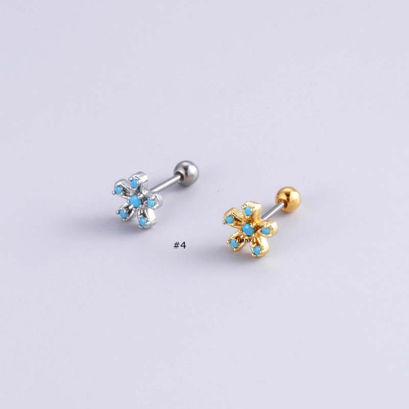 1biji Baru Mata Cross Bentuk Bunga Tulang Rawan Tragus Rook Pinna Helix Piercing 20gauge Stud Earring Stainless Steel Dengan Zircon