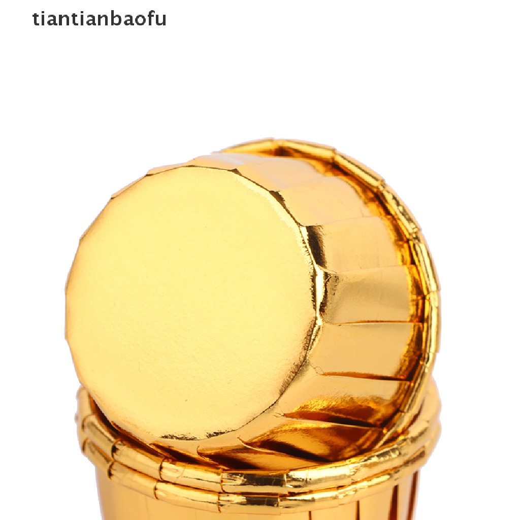 [tiantianbaofu] 50pcs mini Cupcake Foil Cupcake Wrapper Kertas Emas Perak Cupcake Baking Cups Butik