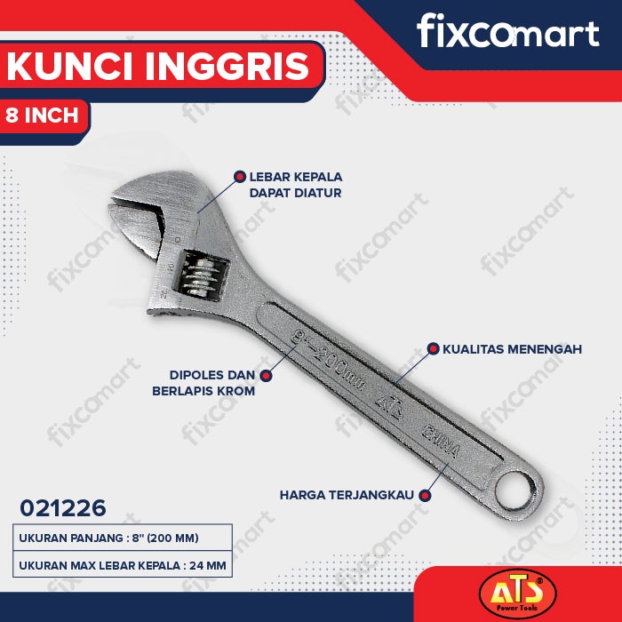 KUNCI INGGRIS &quot;ATS&quot; 08&quot;  INCH