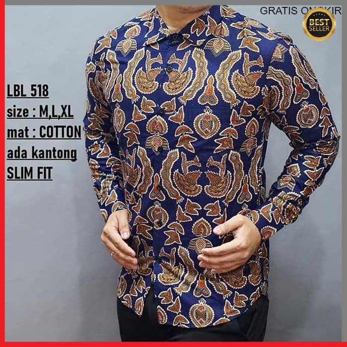 KEMEJA PRIA BATIK LENGAN PANJANG HEM BAHAN KATUN HALUS 40S LBL 518 BAJU MODERN MEWAH SLIMFIT SLIM FIT BY JAKARTA