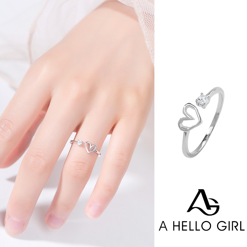 Cincin Kasual Ring 925 Perak Hollow Cinta Hati Latihan Kilat Pembukaan Perhiasan Rings Women Jewelry