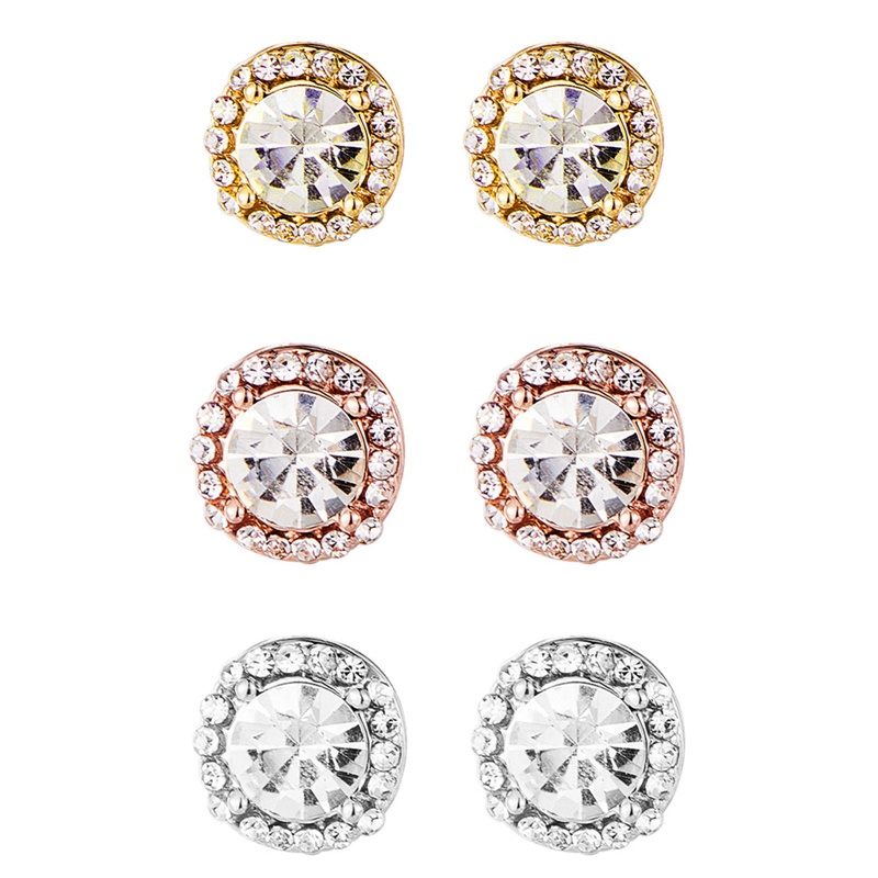 1pasang Anting Giwang Kristal Untuk Wanita Pria Bulat Bening Cubic Zirconia Ear Jewelry