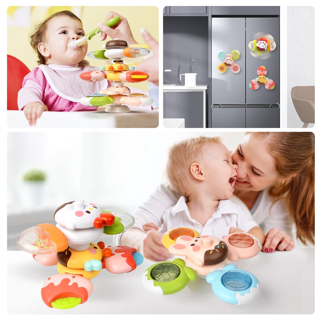 Cangkir Hisap Spinning Top Mainan Untuk Bayi Bayi Serangga Gyro Relief Stress Mainan Edukasi Suction Rotating Rattle Set Mainan Mandi