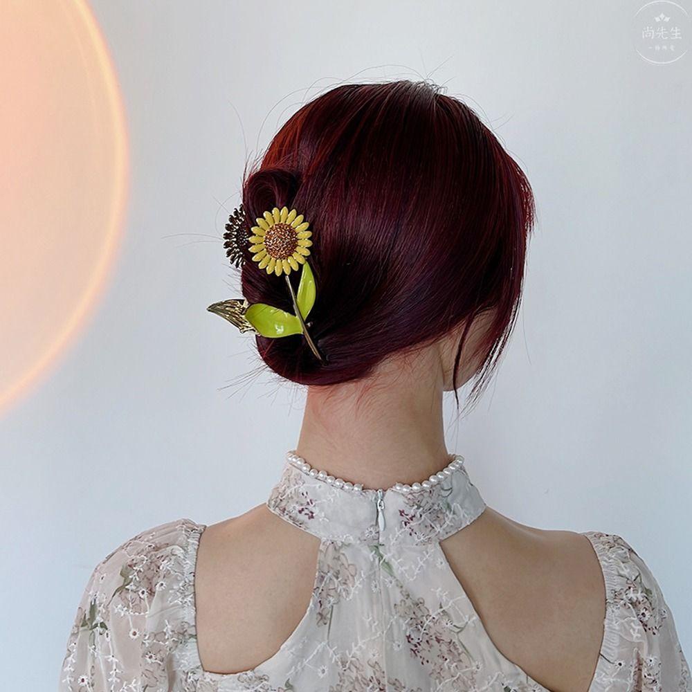 Needway Sunflower Hair Claw Hadiah Untuk Gadis Ins Gaya Hiasan Kepala Rambut Kepiting Klip Zirkon Jepit Rambut Ponytail Holder Besar Hairgrips Fashion Hiasan Kepala Korea Hair Clips