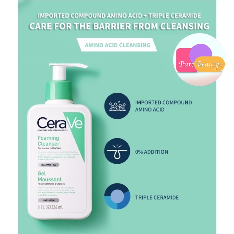 CeraVe Foaming Cleanser 236ml ❤100% Original ❤ Menghilangkan minyak berlebih Kotoran Riasan