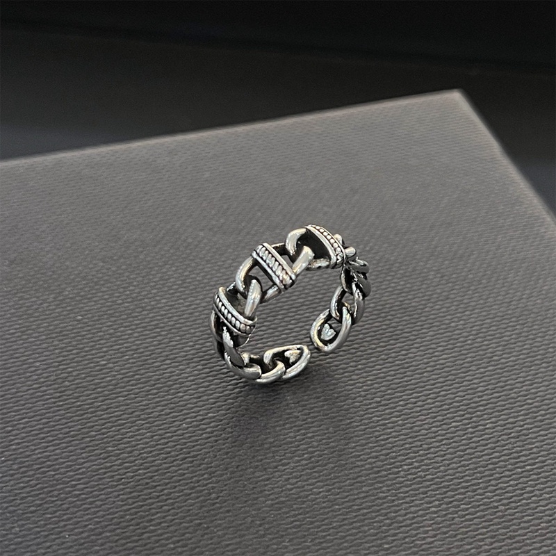 Vintage Thai Perak Kuba Link Rantai Rings Untuk Wanita Tembaga Cincin Hip Hop Geometris Jari Fashion Perhiasan Hadiah