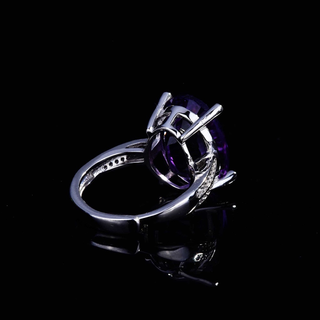 Goldkingdom Fashion Perhiasan Aksesoris Ready Stock Desain Kecil Perak Set Milenium Potong Amethyst Terbuka Cincin Permata Telanjang Batu Set Natural Amethyst Ring