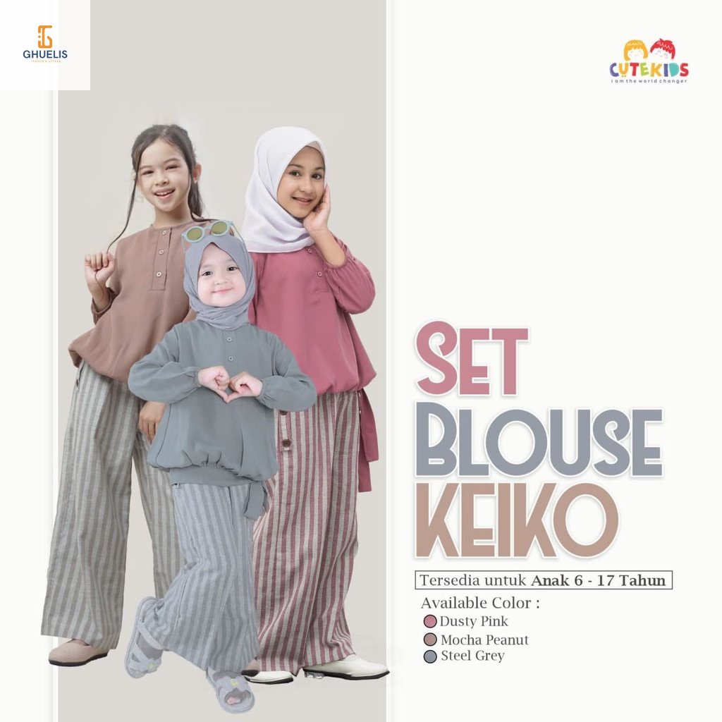 Setelan Celan Kulot Keiko Blouse Set Blus Celana Anak Perempuan Usia 5 - 17 Tahun Original