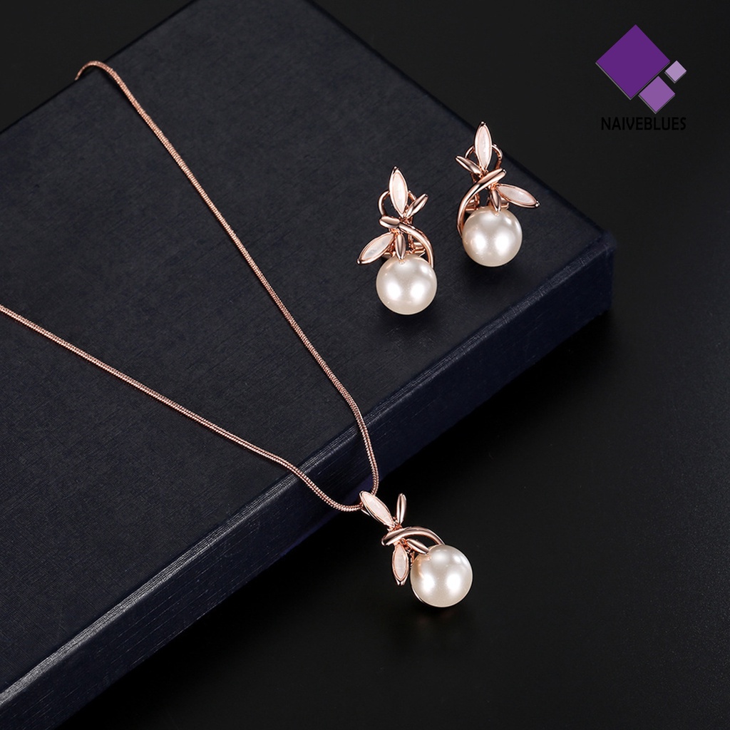 Naiveblue &gt; 1set Wanita Kalung Ikatan Simpul Perhiasan Mutiara Imitasi Bow Stud Necklace Untuk