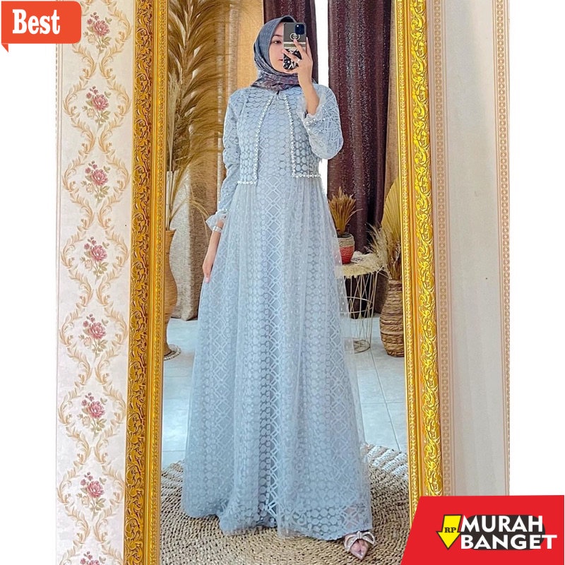 GAMIS RAMADHAN TERBARU UNTUK WANITA- Gamis Ozias Aurel motif bunga Busui / Gamis formal kondangan my