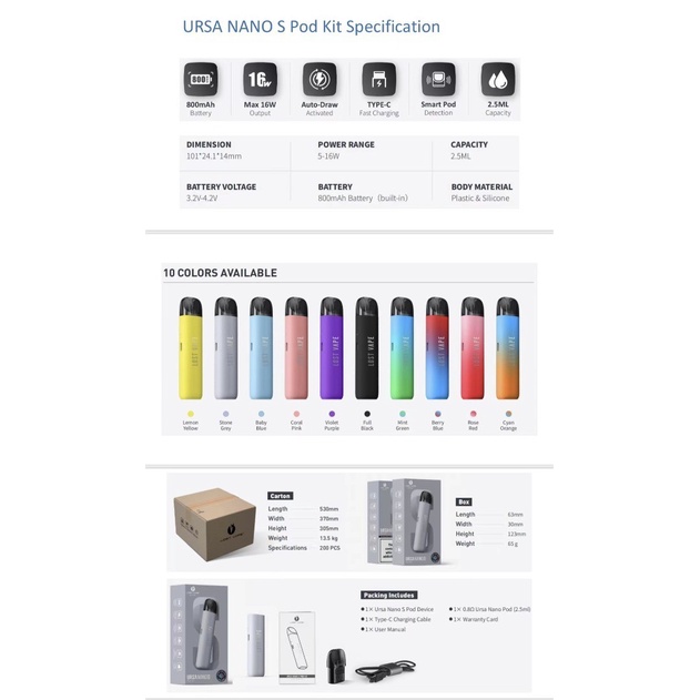 POD URSA NANO S 16W 800mAh BY LOSTVAPE POD KIT URSA NANO S 100% AUTHENTIC