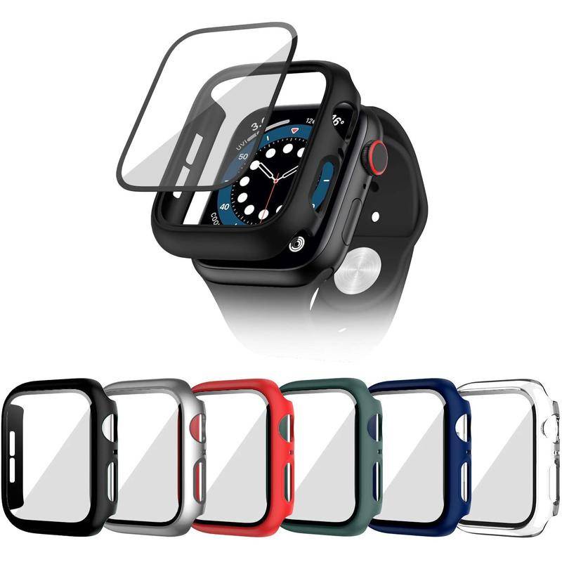 Tempered Film+Case Untuk Apple watch Series8 7 6 5 4 3 2 1 SE SE2 Kaca Perlindungan Anti-Jatuh Untuk iWatch 45mm 41mm 44mm 42mm 40mm 38mm watch cove