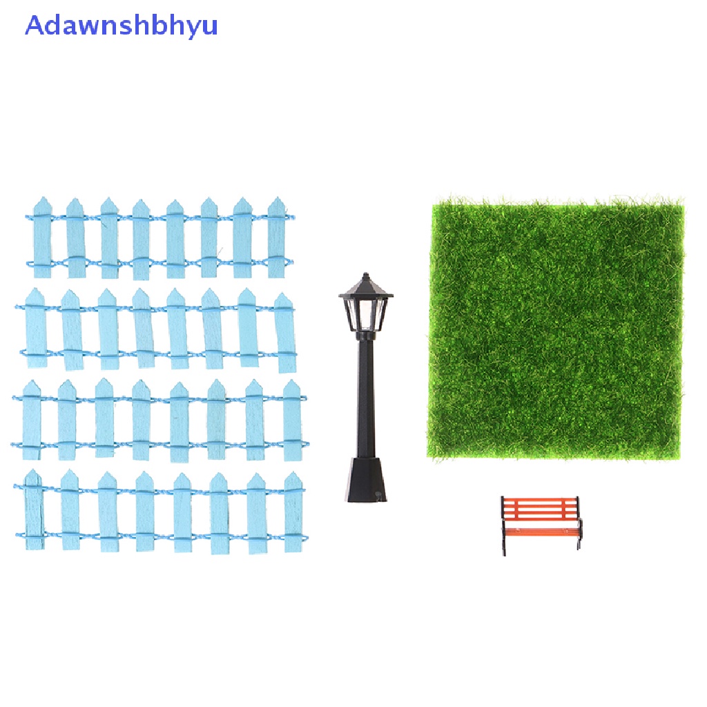 Adhyu 7pcs/set 1/12 Dollhouse Miniature Lawn Street Lamp Park Chair Railing Decor Toy ID