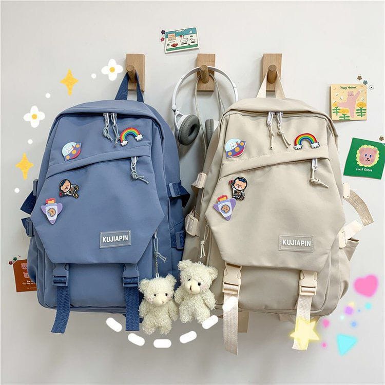 TOPGROSIR LV0260 Tas Ransel Wanita Kujiapin Import Backpack Sekolah Free Boneka Dan Pin Sticker Ada Slot Laptop