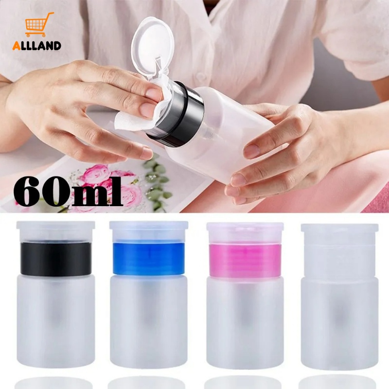 60ml Botol Kosong Nail Art Polish Remover Press/Dispenser Isi Ulang Plastik Cair Portable/Botol Tekanan Penyimpanan Manicure Cleaner