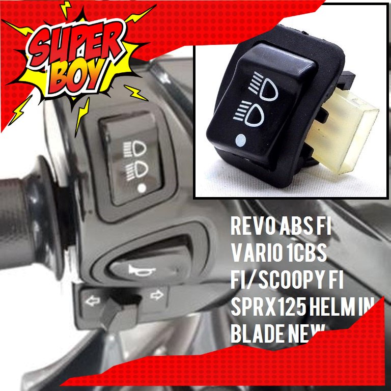 TOMBOL DIM 3 MODE REVO ABS saklar 3 fungsi absolute fi vario 125 cbs scoopy fi sprx125 helm in blade