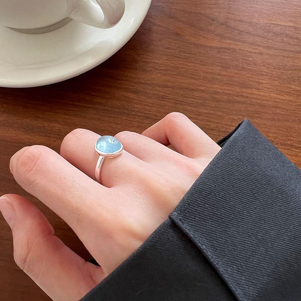 Mxbeauty Wanita Pembukaan Cincin Unik Retro Trendi Zirkon Biru Jari Cincin Hadiah Gadis Tembaga Gaya Korea Ring