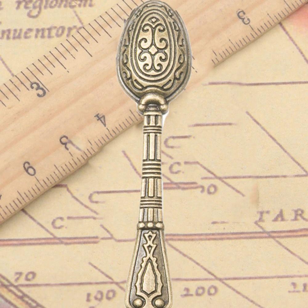 [Elegan] Sendok Antik Tahan Karat Kualitas Tinggi Aksesoris Perhiasan Membuat Perhiasan Ukiran Tangan Mudah Dibersihkan Charms Pattern Handle Design Sendok Teh