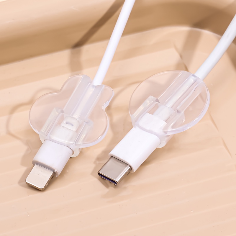 1/5pcs Pack Bening TPU Data Cord Holder Case Case Pelindung Untuk Ponsel Transparan Charging Cable Winder Bentuk Hati Penutup Bening Klip Universal