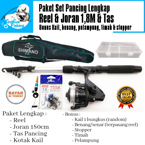 Paket Set Lengkap Reel &amp; Joran 1.8M &amp; Tas Pancing (Bonus) Murah - Engkus Fishing