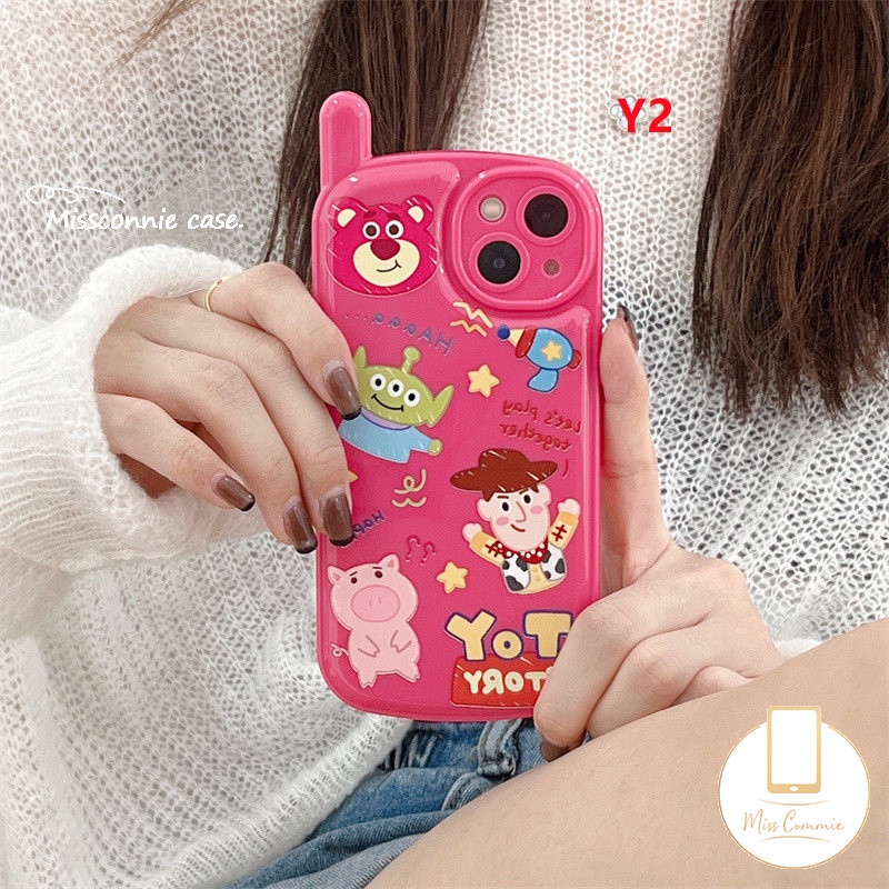 Kartun Strawberry Bear Manyo Case Kompatibel Untuk iPhone 7plus XR 11 14 13 12 Pro MAX 7 8 Plus X XS MAX SE 2020 Kepribadian Retro Bentuk Telepon Cerita Mainan Lucu Alien Lembut Tpu Cover