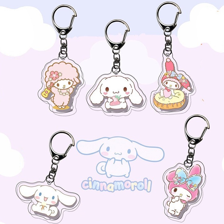 1pc My Melody Kuromi Hiasan Tas Indah Gantung Kunci Pendant Sanrio Dua Sisi Gantungan Kunci Akrilik Hadiah Cewek Dan Wanita