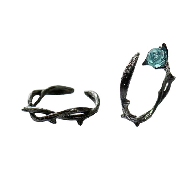 Goldkingdom Aksesoris Perhiasan Fashion Ready Stock Sterling Silver Disepuh Cincin Hitam Perempuan Sederhana Kepribadian Fashion Niche Desain Cincin Jari Telunjuk Angin Dingin Cincin Pasangan