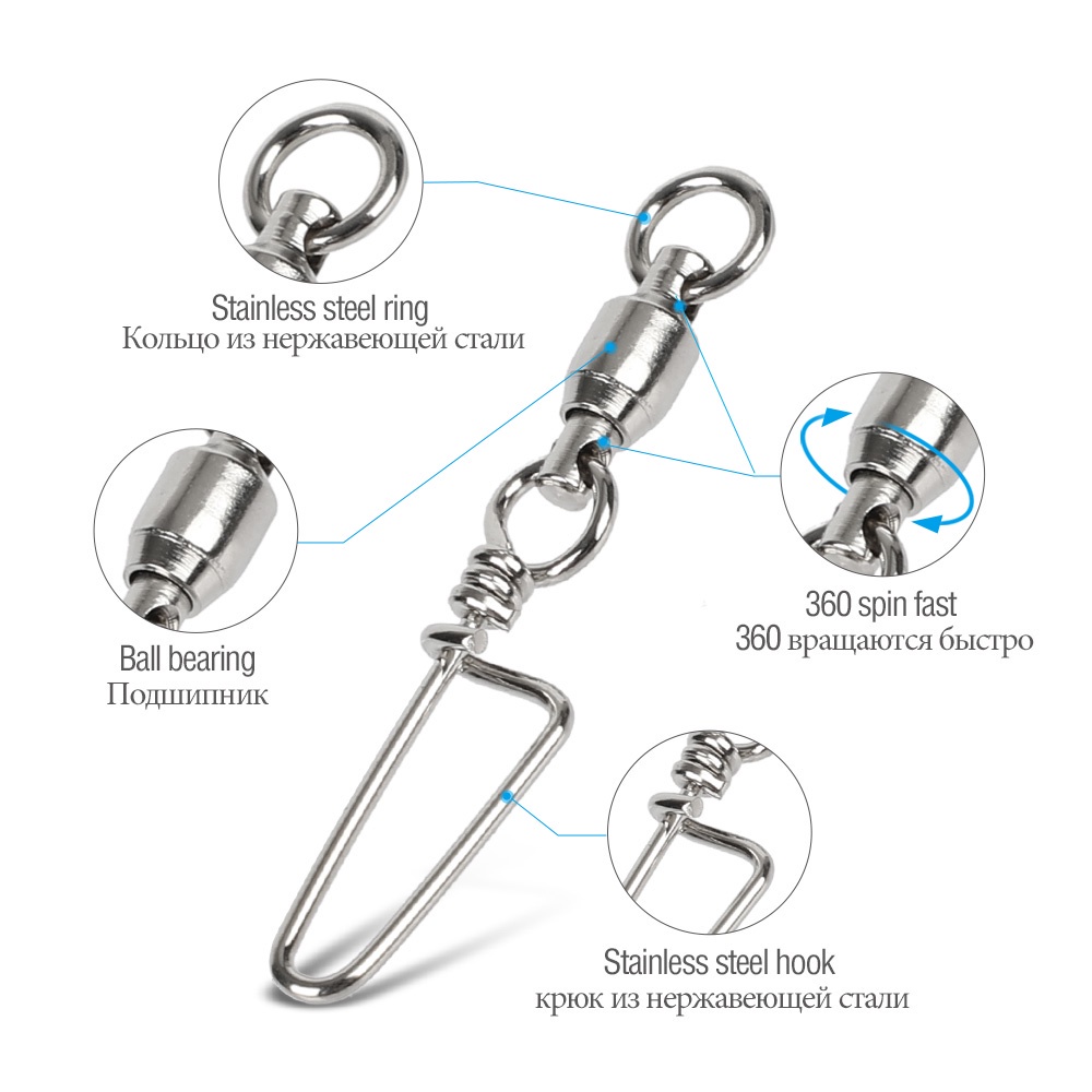 Kekuatan 26Lb-500Lb Perak 10PCS Ring Snaps Putar Aksesoris Memancing Padat Dilas Cincin Kekuatan Tinggi Air Asin Stainless Steel Aksesoris Bola Bearing Putar Jig Bearing Conn