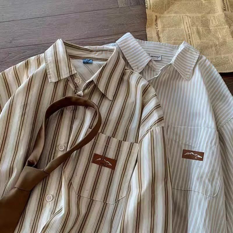 COD##Kemeja Stripe Pria Lengan Panjang/kemeja korean style pria oversize/Long Sleeve Shirt