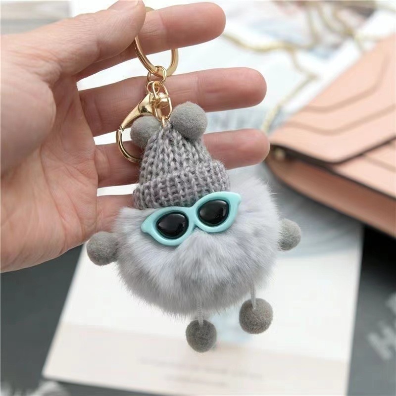 Gantungan Kunci Bulu Warna Real Rabbit Fur Pompom Mewah Lucu Keychain Fluffy Keyring Wanita Tas Liontin Aksesoris Hadiah