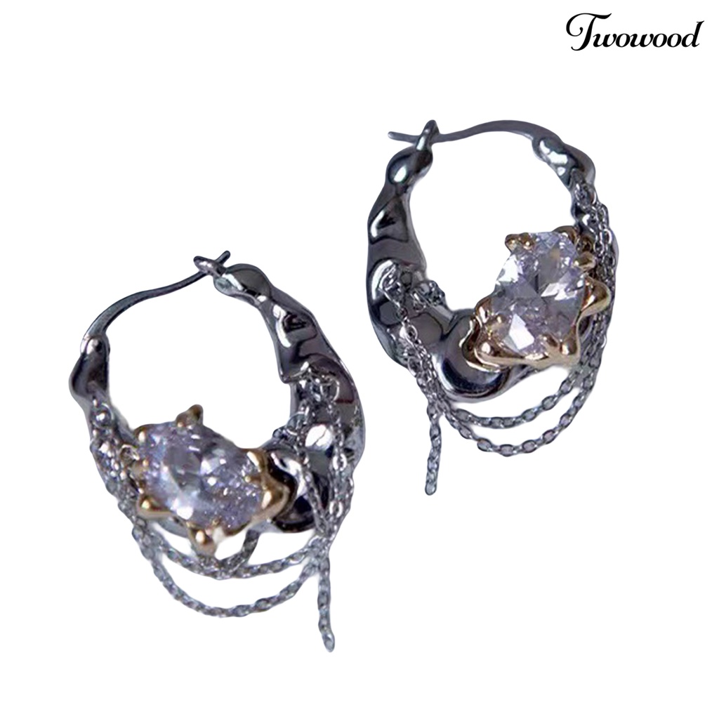 Twowood 1pasang Wanita Anting Bersinar Berlian Imitasi Rantai Pesona Wanita Fashion Hoop Earrings Perhiasan Gadis Hadiah