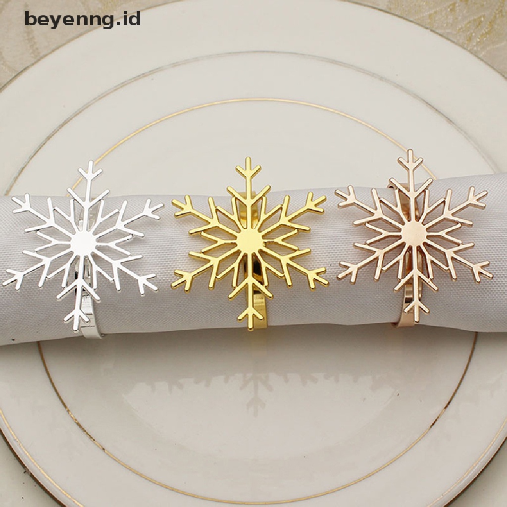 Beyen Cincin Serbet Berbentuk Snowflake Natal Setg Meja Makan Tombol Napkin Ring ID