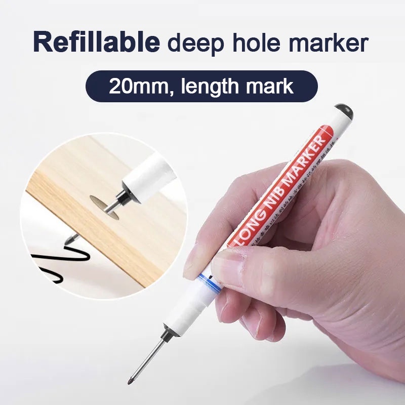 Penanda Kedalaman Kepala Panjang Serba Guna 20mm/3warna Woodworking Deep Hole Marker Pen