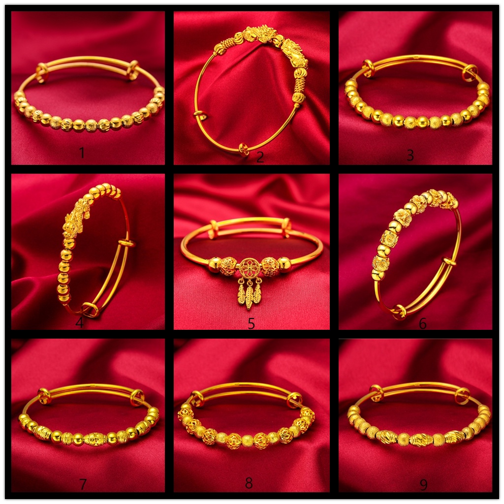 Goldkingdom Aksesoris Perhiasan Fashion Ready Stock Berlapis Emas Push-pull Gelang Manik Emas Kecil Ringan Mewah Dan Minimalis Untuk Membawa Keberuntungan Dan Rejeki