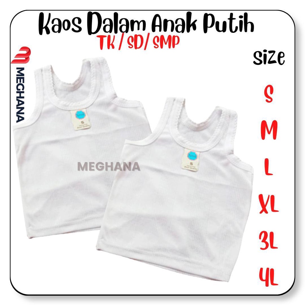 KAOS DALAM ANAK SINGLET ANAK UNISEX CEWEK COWOK 2-12 TAHUN SALUR WARNA PUTIH KATUN