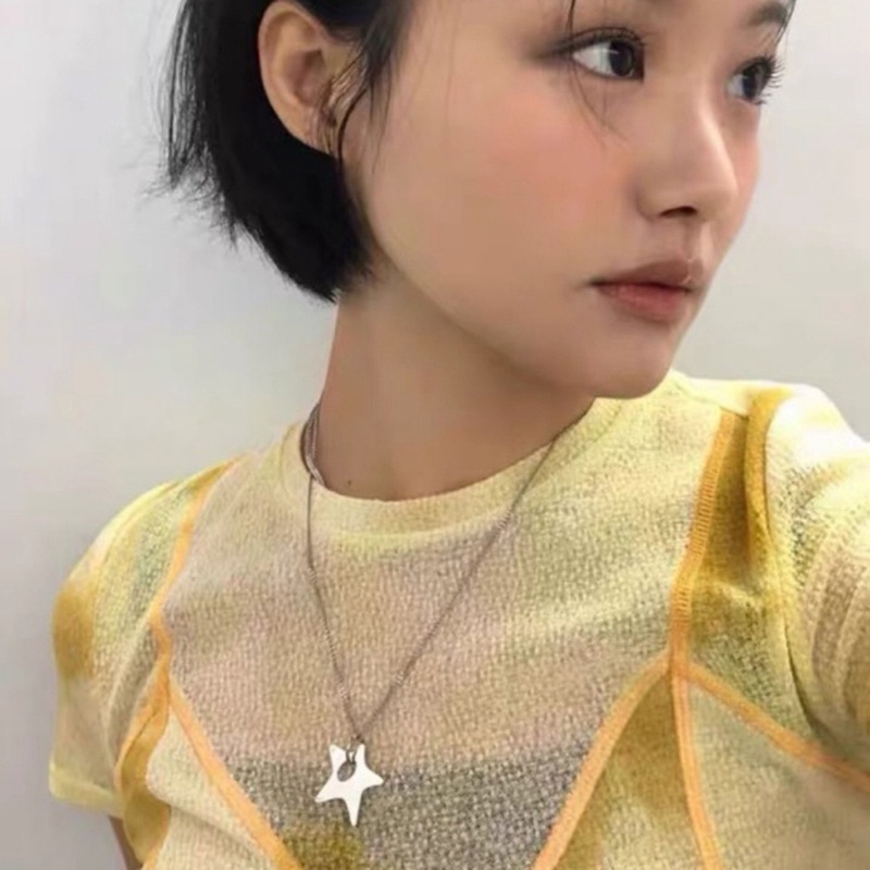 Kalung Liontin Bintang Berongga Anti Karat Untuk Wanita Gadis Lucu Fashion Punk Rantai Leher