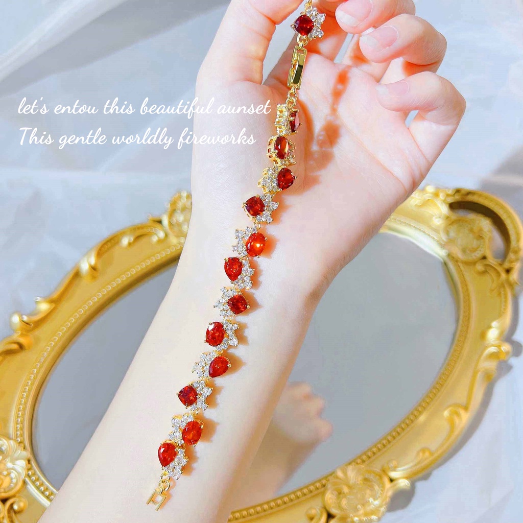 Goldkingdom Aksesoris Perhiasan Fashion Ready Stock Jewelry Sunset Fanta Gelang Berlian Sedikit Bertatahkan Berlian Adjustable Berlian Merah Gelang Perempuan