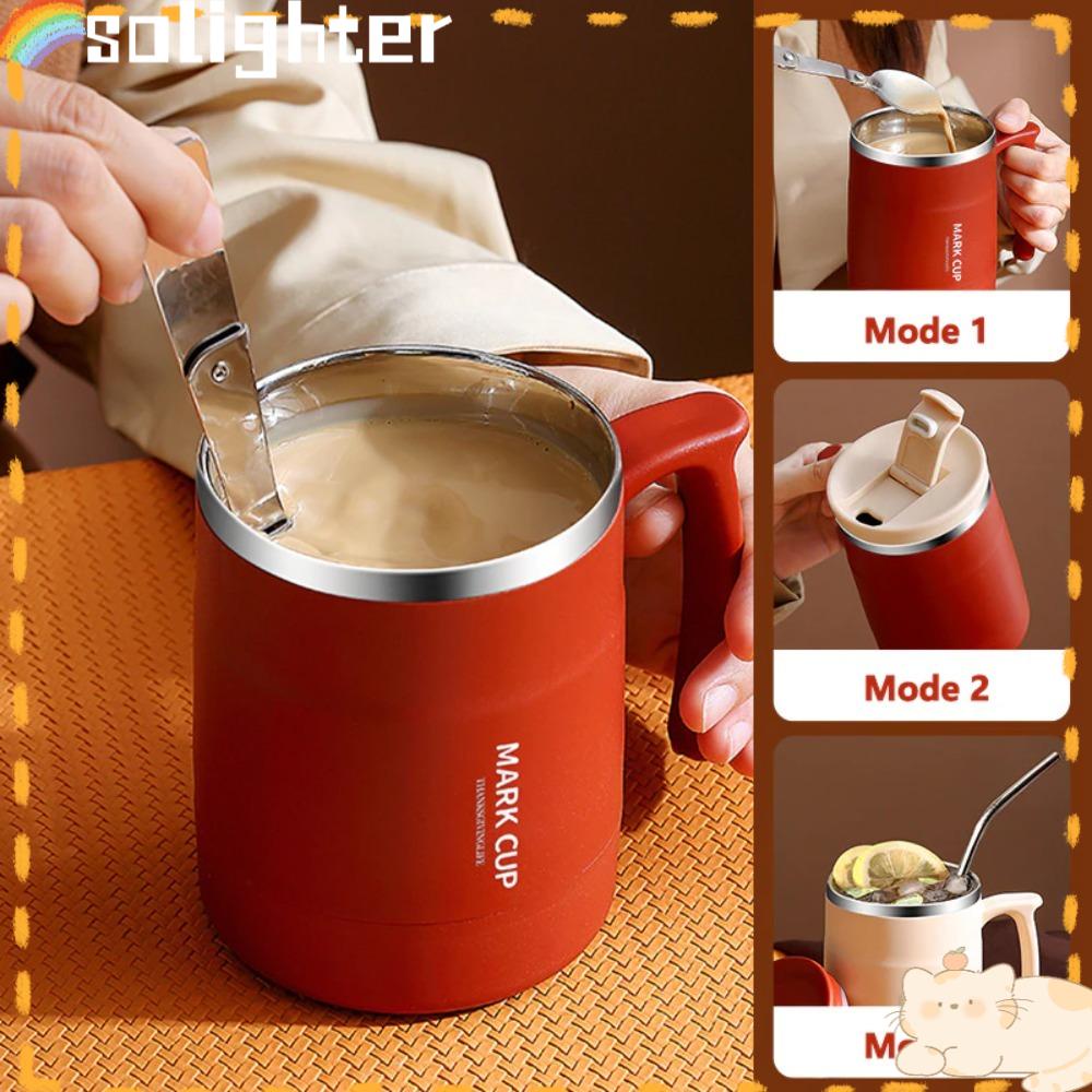 Solighter 500ml Cangkir Kopi Vacuum Thermos Mug Stainless Steel Free Sendok