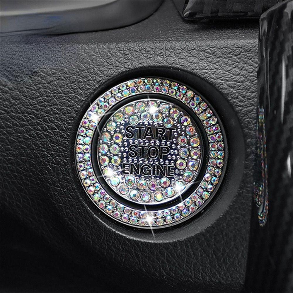 Lanfy Tombol Saklar Start Mobil Aksesoris Interior Stiker Diamond Hias Otomatis Bling Saklar Hias Cover Pelindung Dekorasi Mobil Tombol Switch Decor